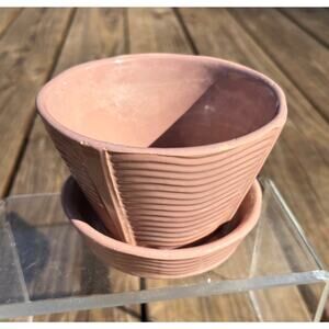 McCoy Vintage Planter attached Saucer MCM Art Ceramic Pottery Pink 5" x 3.5"